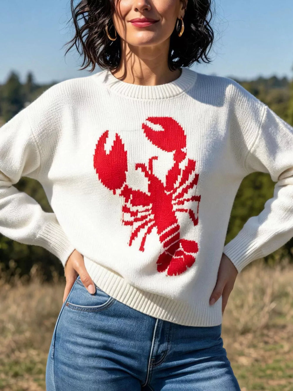Lobster Graphic Crew Neck Sweater