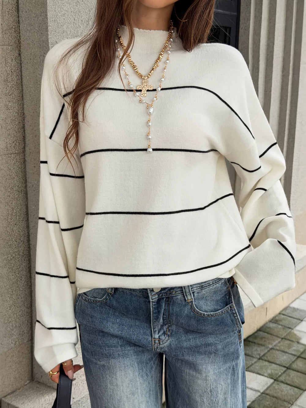 Striped Mock Neck Sweater