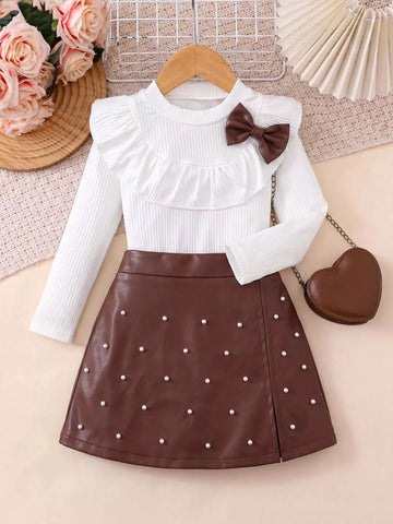 Children's Ruffled Long Sleeve Top and Skirt Set