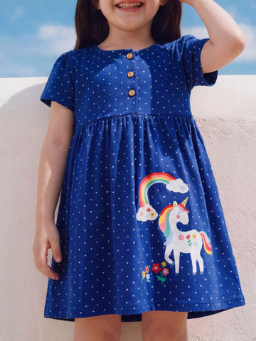 Children's Polka Dot Unicorn Rainbow Dress