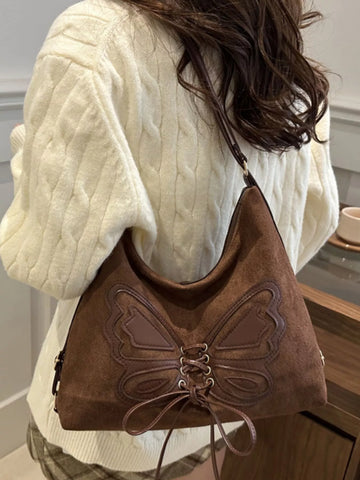 Butterfly Decor Lace Up Shoulder Bag