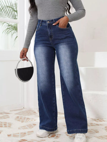 High-Waisted Washed Wide-Leg Jeans