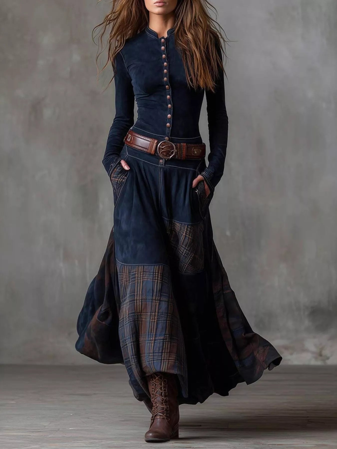 Full Size Plaid Button Front Long Sleeve Dress Plus Size selected from Long-Sleeve Dresses for Sleeved in Confidence: The Long-Sleeve Dress Edit