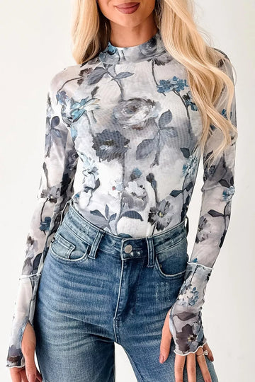 Floral Mesh High Neck Top