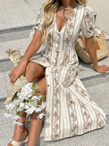 Printed Button Down Midi Dress