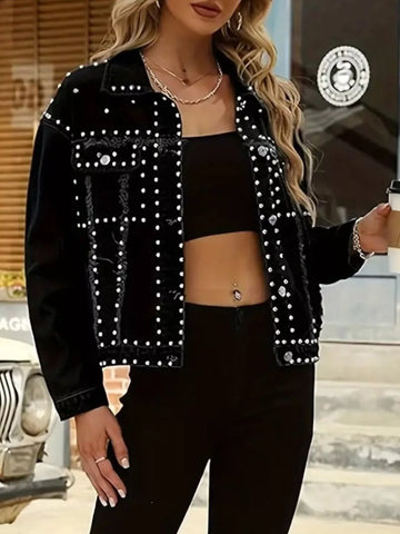 Full Size Studded Button Up Denim Jacket Plus Size