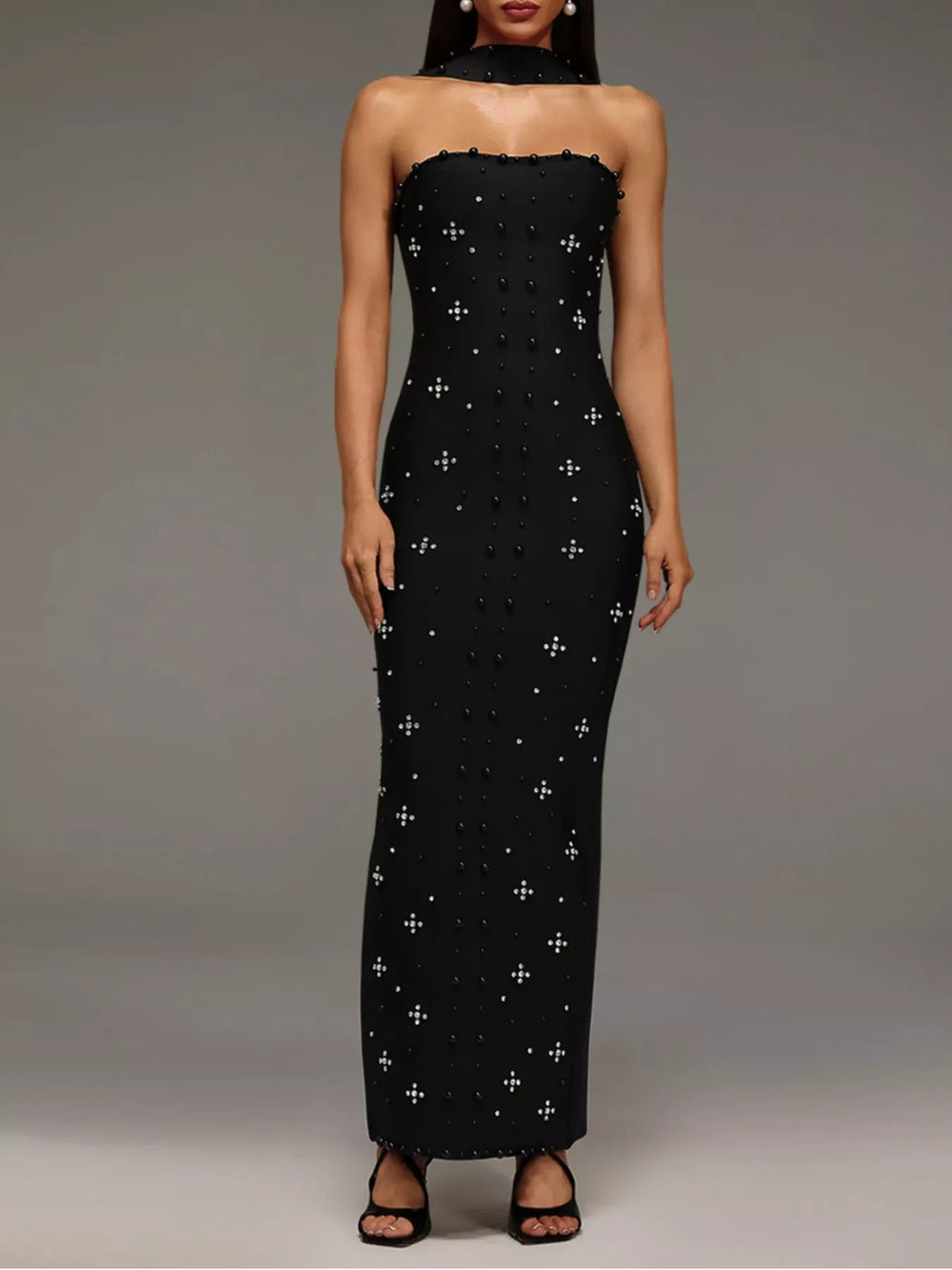 Rhinestone Tube Bodycon Maxi Dress