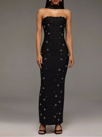 Rhinestone Tube Bodycon Maxi Dress