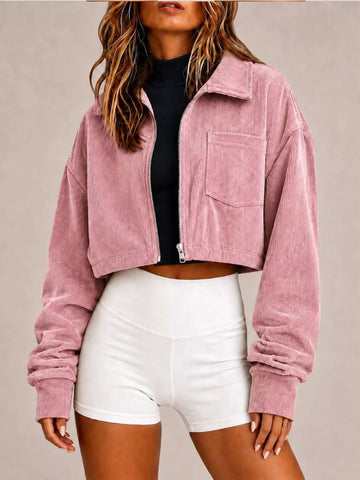 Corduroy Zip Up Cropped Jacket