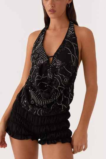 Bead Embellished Halter Tank