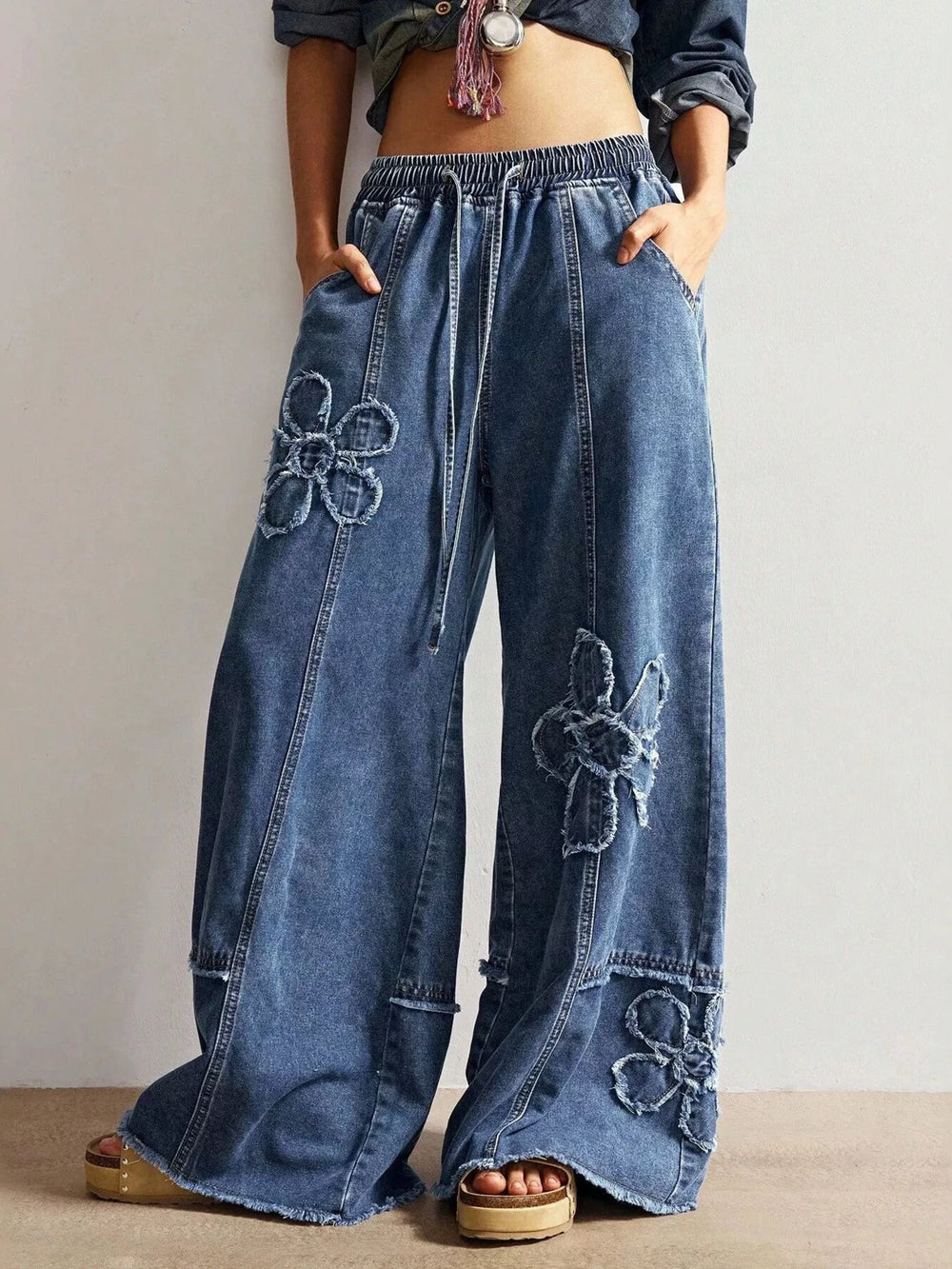Floral Applique Wide Leg Jeans