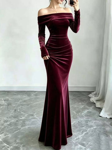 Full Size Off-Shoulder Velvet Mermaid Maxi Dress Plus Size