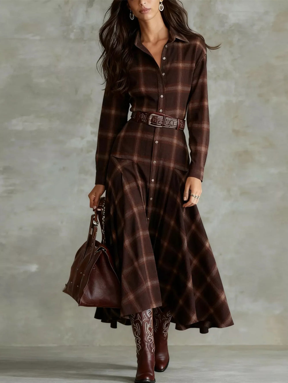 Plaid Button-Down Shirt Dress