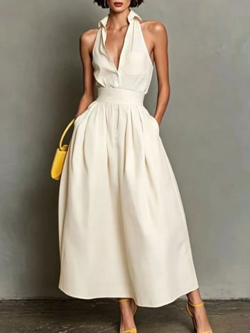 Sleeveless Collared A-Line Midi Dress