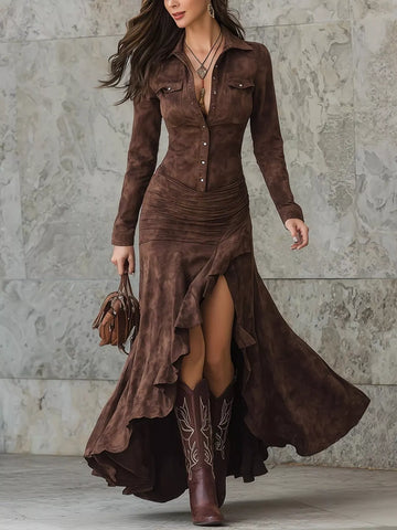 Button Front High-Low Maxi Dress