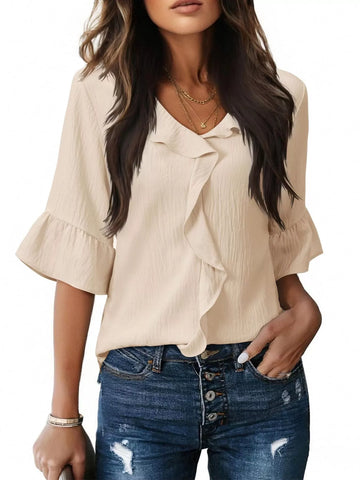 Ruffle Trim V Neck Blouse