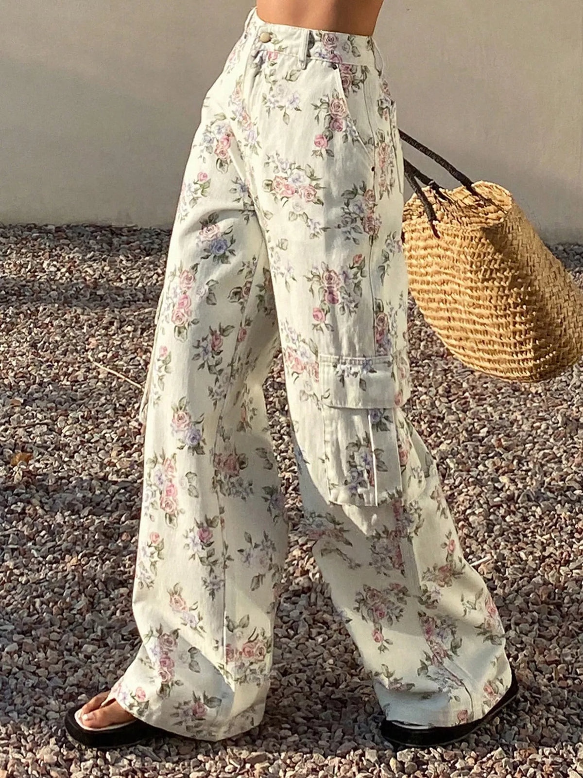 Floral Wide-Leg Jeans