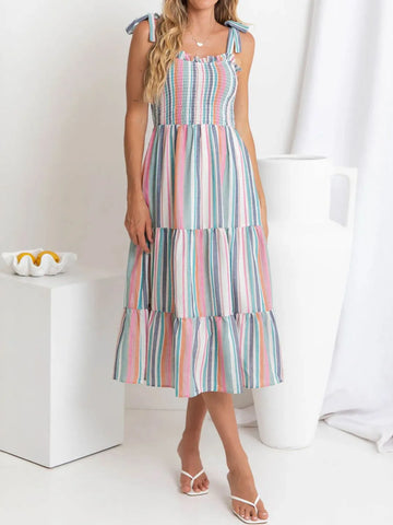 Contrast Striped Square Neck Midi Cami Dress