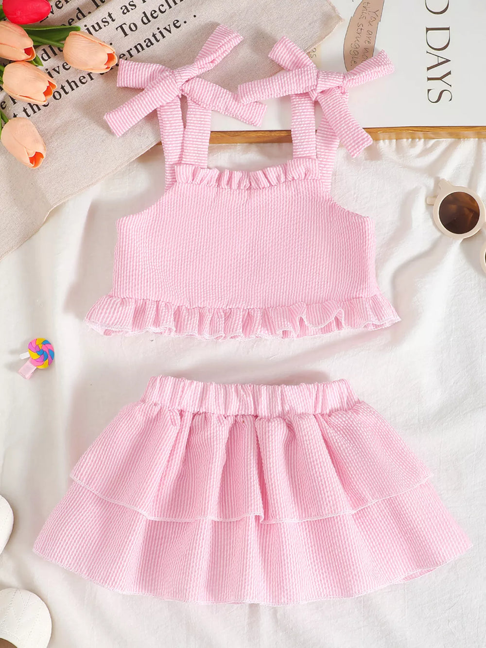 Children's Tie Strap Top & Layered Skirt Set