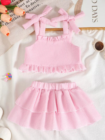 Children's Tie Strap Top & Layered Skirt Set