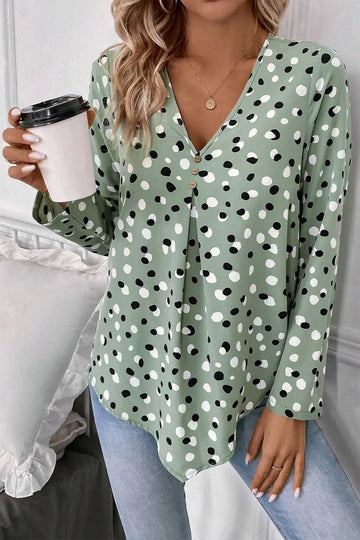 Printed V Neck Long Sleeve Blouse