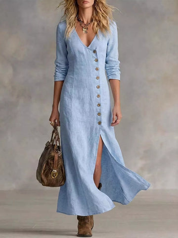 Button Front Slit Maxi Dress