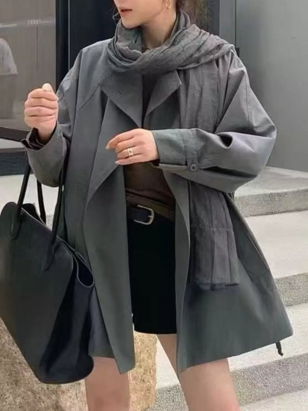Open Front Long Sleeve Trench Coat