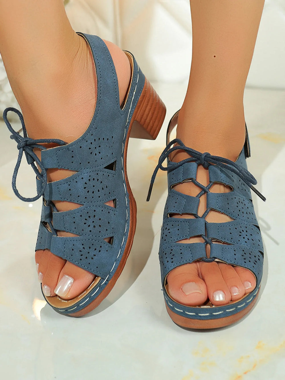Lace Up Block Heel Sandals