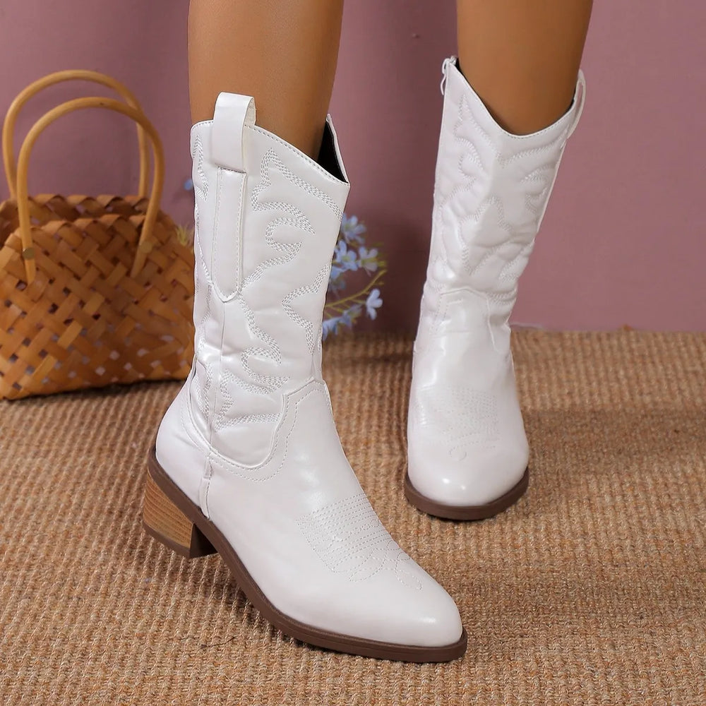 Point Toe Block Heels Boots