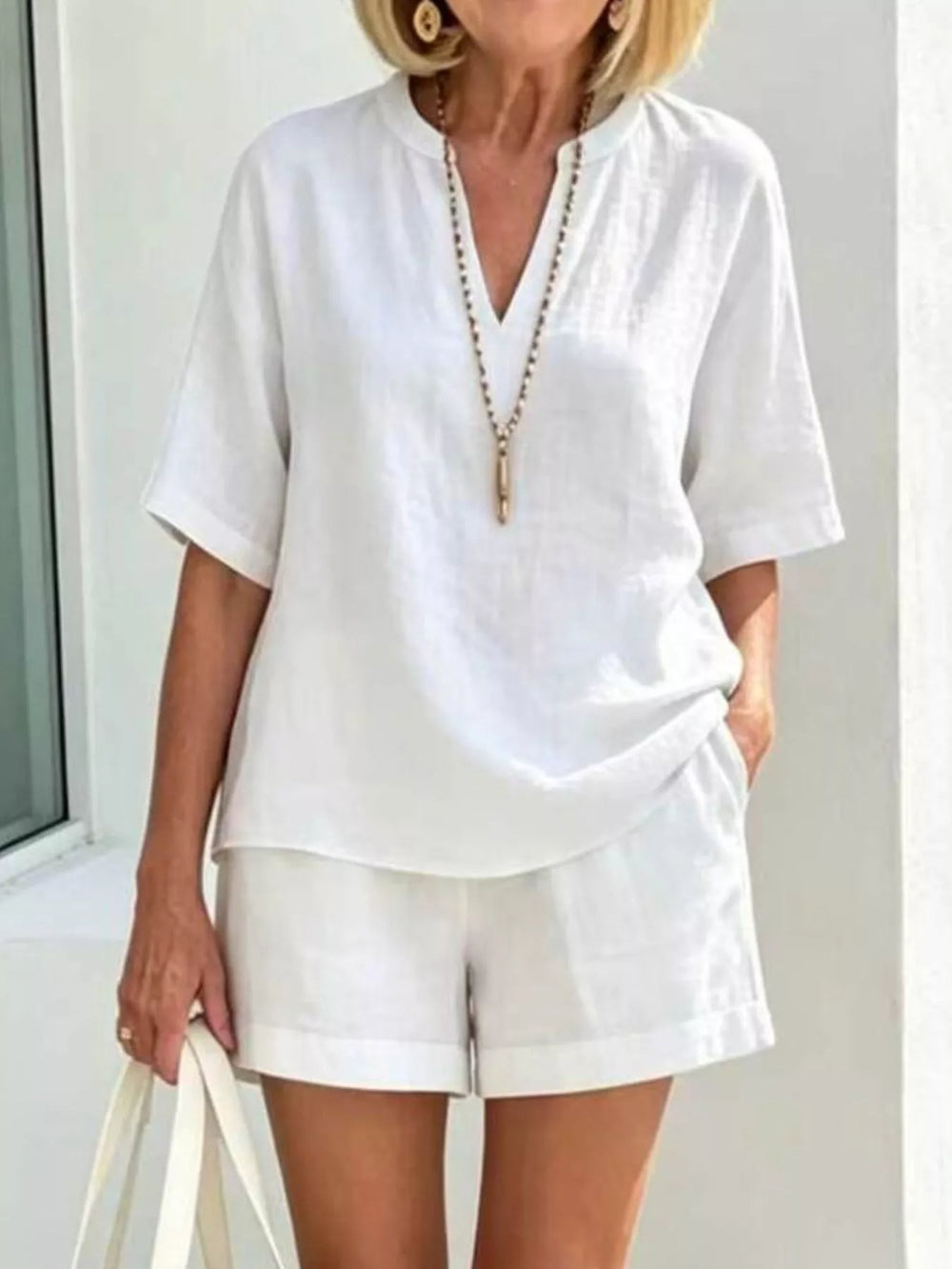 Full Size Half Sleeve Top and Shorts Set Plus Size