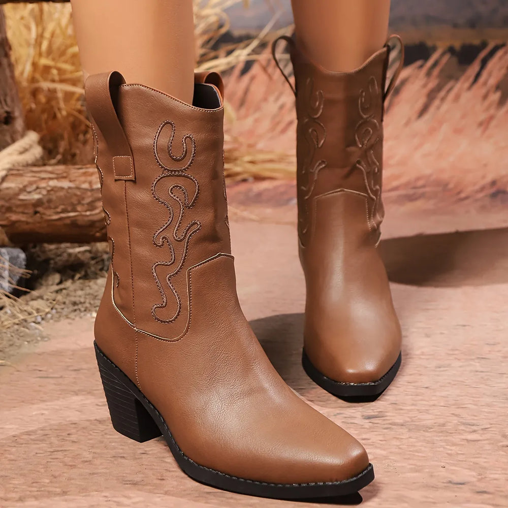 Point Toe Block Heels Boots