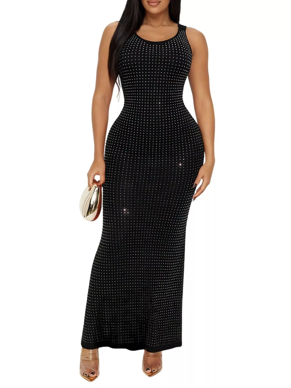 Sleeveless Rhinestone Embellished Bodycon Maxi Dress