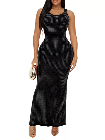 Sleeveless Rhinestone Embellished Bodycon Maxi Dress