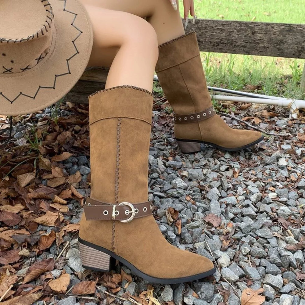 Point Toe Block Heels Boots