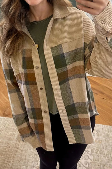 Retro Plaid Corduroy Patchwork Shacket