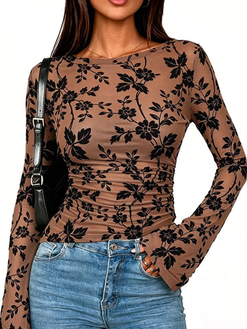 Slim Fit Floral Print Long Sleeve Top