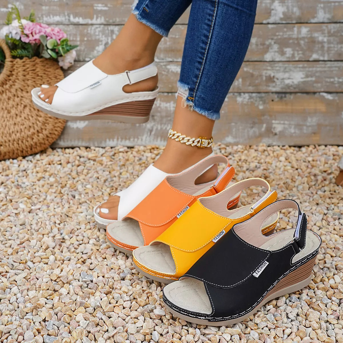 Peep-Toe Wedge Sandals