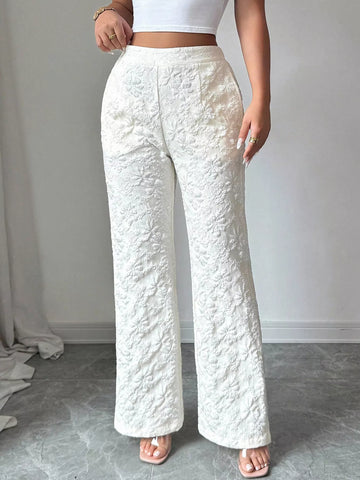 Floral Textured Wide Leg Pants