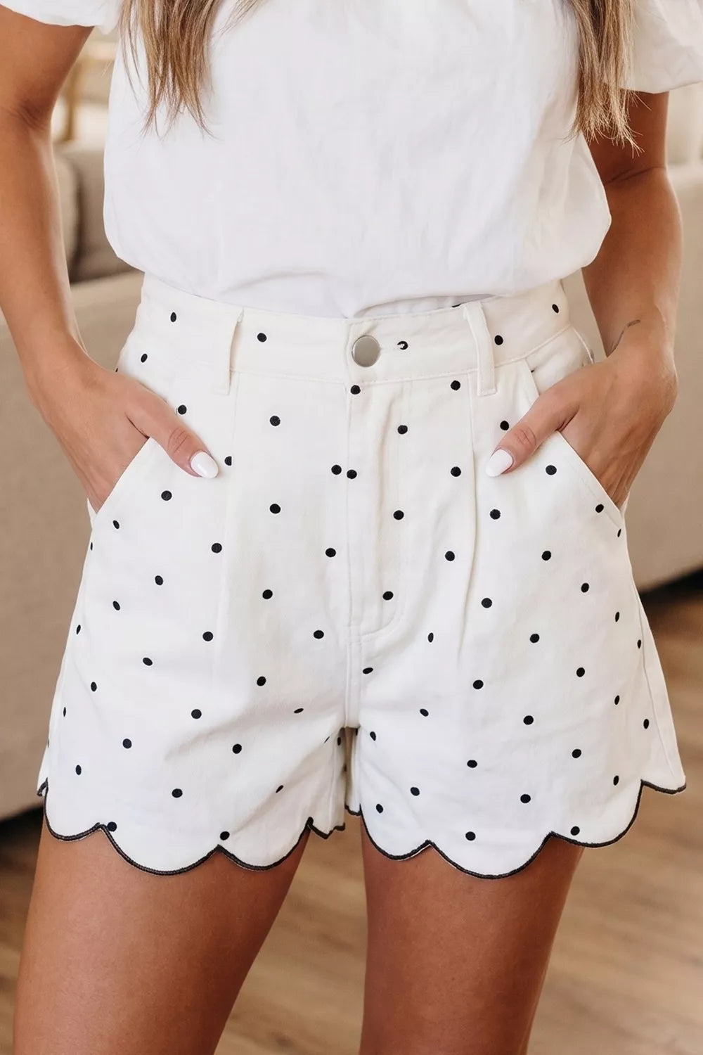 Polka Dot Scalloped-Hem Shorts