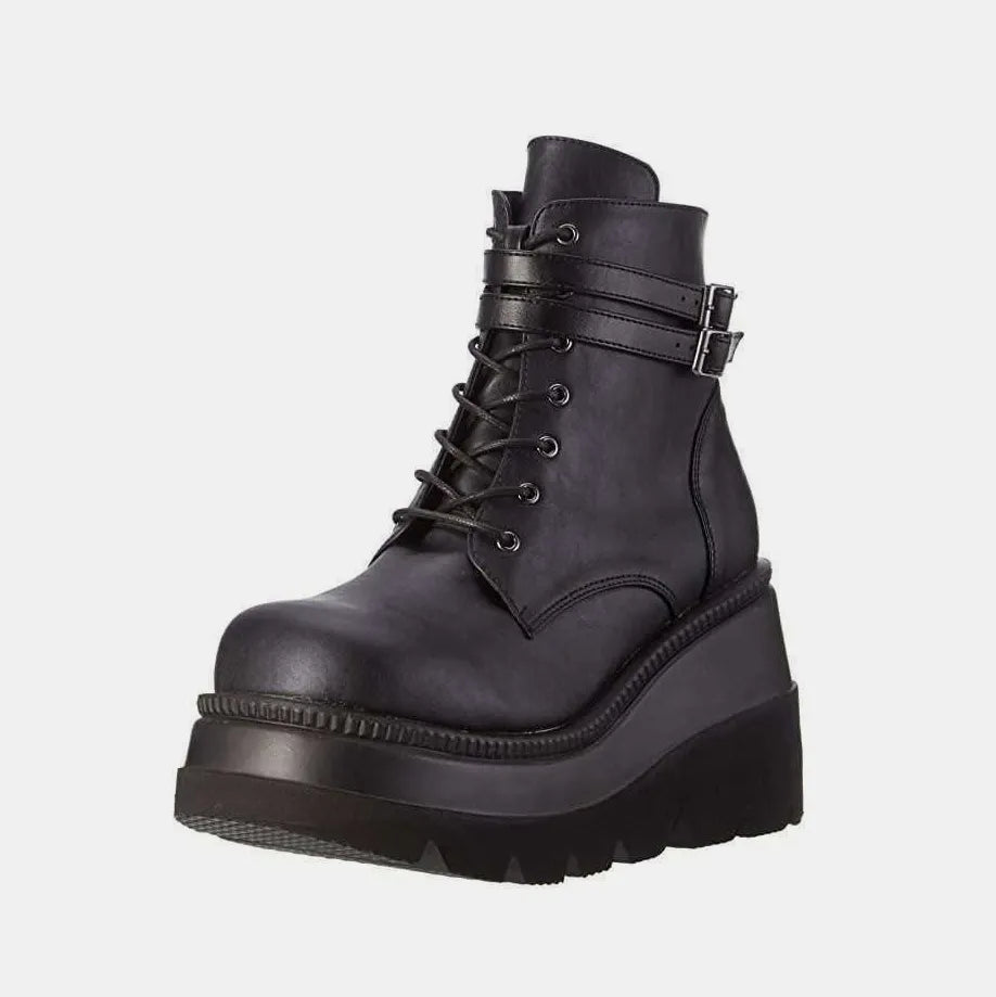 PU Leather Lace Up Wedge Boots
