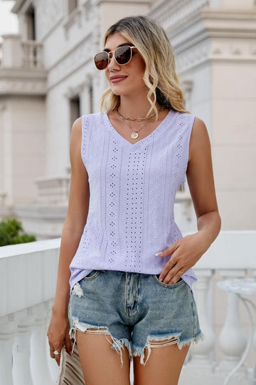Eyelet V Neck Tank