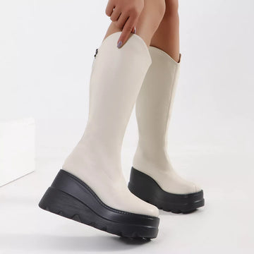 Round Toe Platform Wedge Boots
